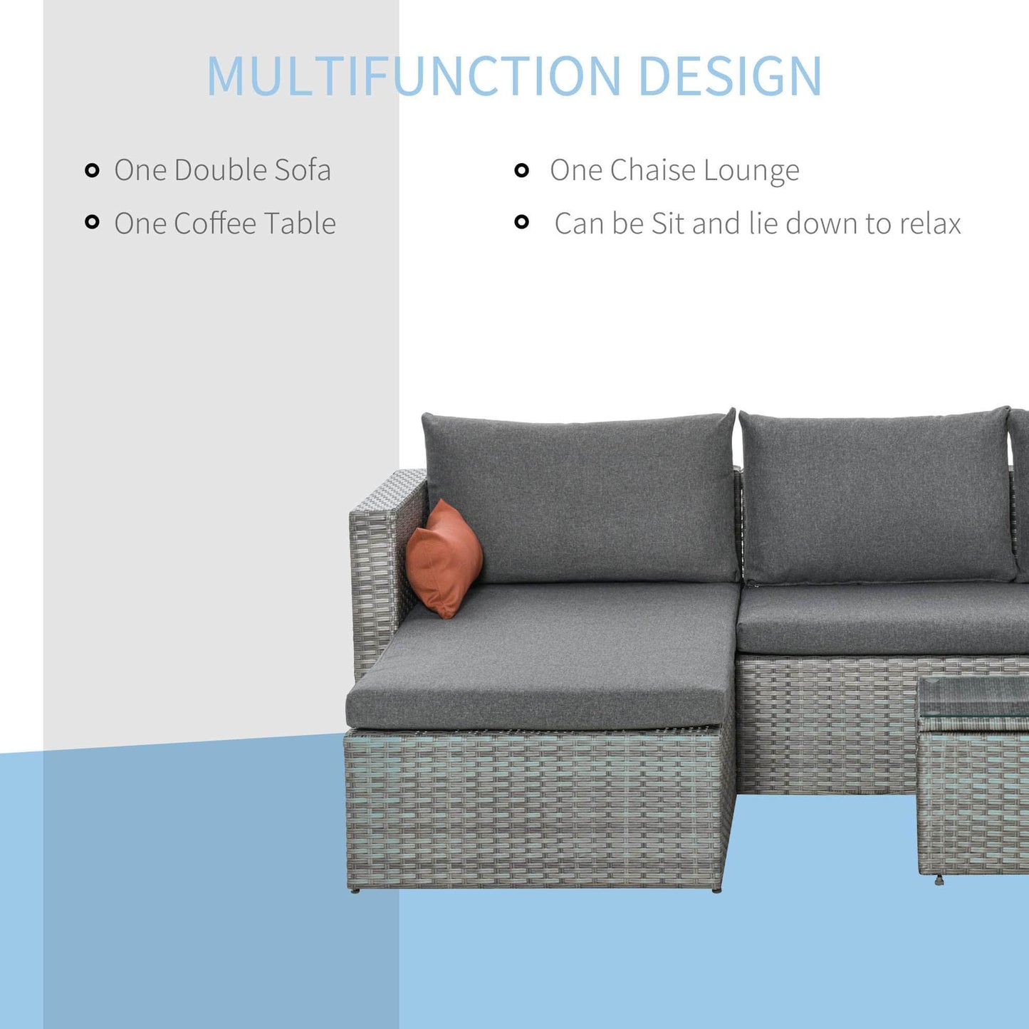 Aosom Sectional 3 Piece Modern Outdoor Patio Hand Woven Rattan Wicker Sectional Sofa with Coffee Table - Available in 2 Colours