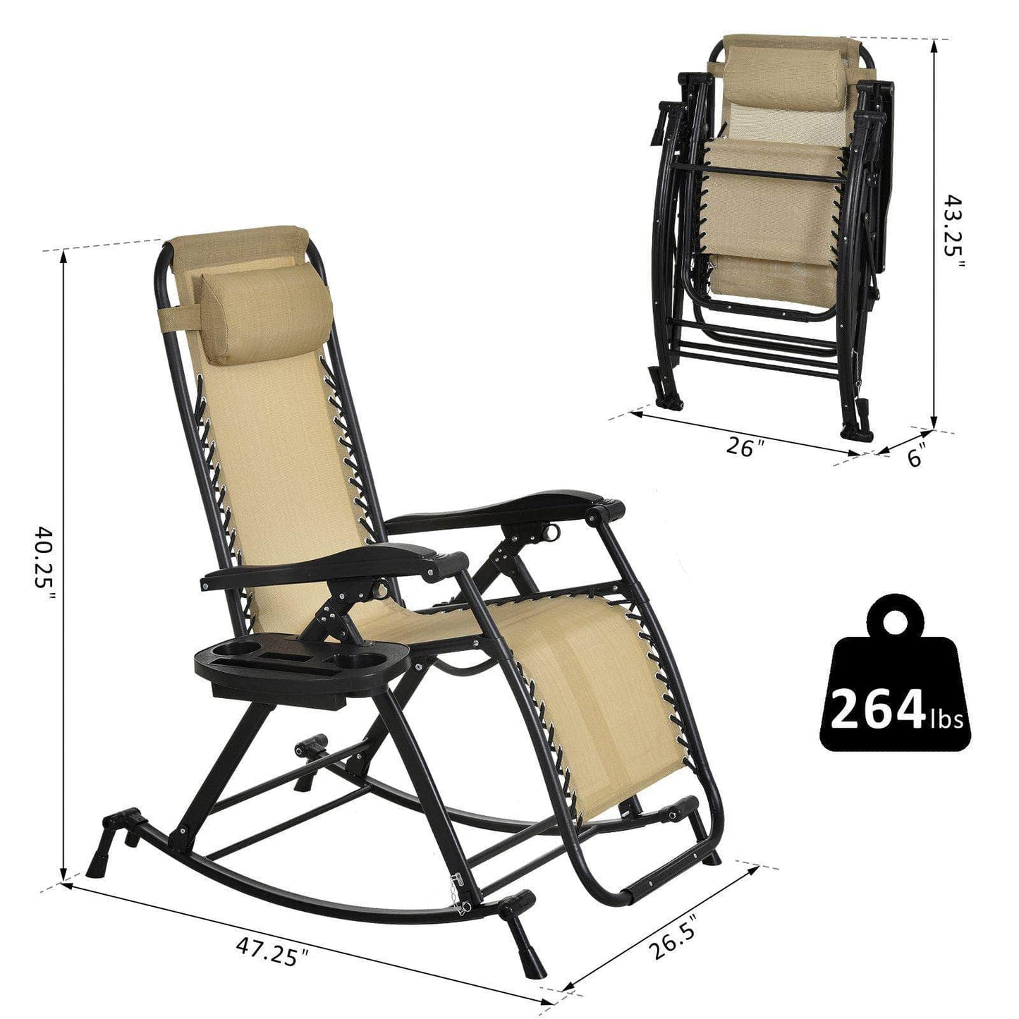 Pending - Aosom Lounge Chair 2 in 1 Adjustable Zero Gravity Reclining Lounge Chair Garden Recliner and Rocker Foldable Sun Lounger Napping Seat w/ Headrest & Tray - Available in 3 Colours