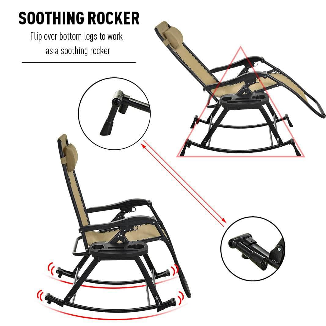 Pending - Aosom Lounge Chair 2 in 1 Adjustable Zero Gravity Reclining Lounge Chair Garden Recliner and Rocker Foldable Sun Lounger Napping Seat w/ Headrest & Tray - Available in 3 Colours