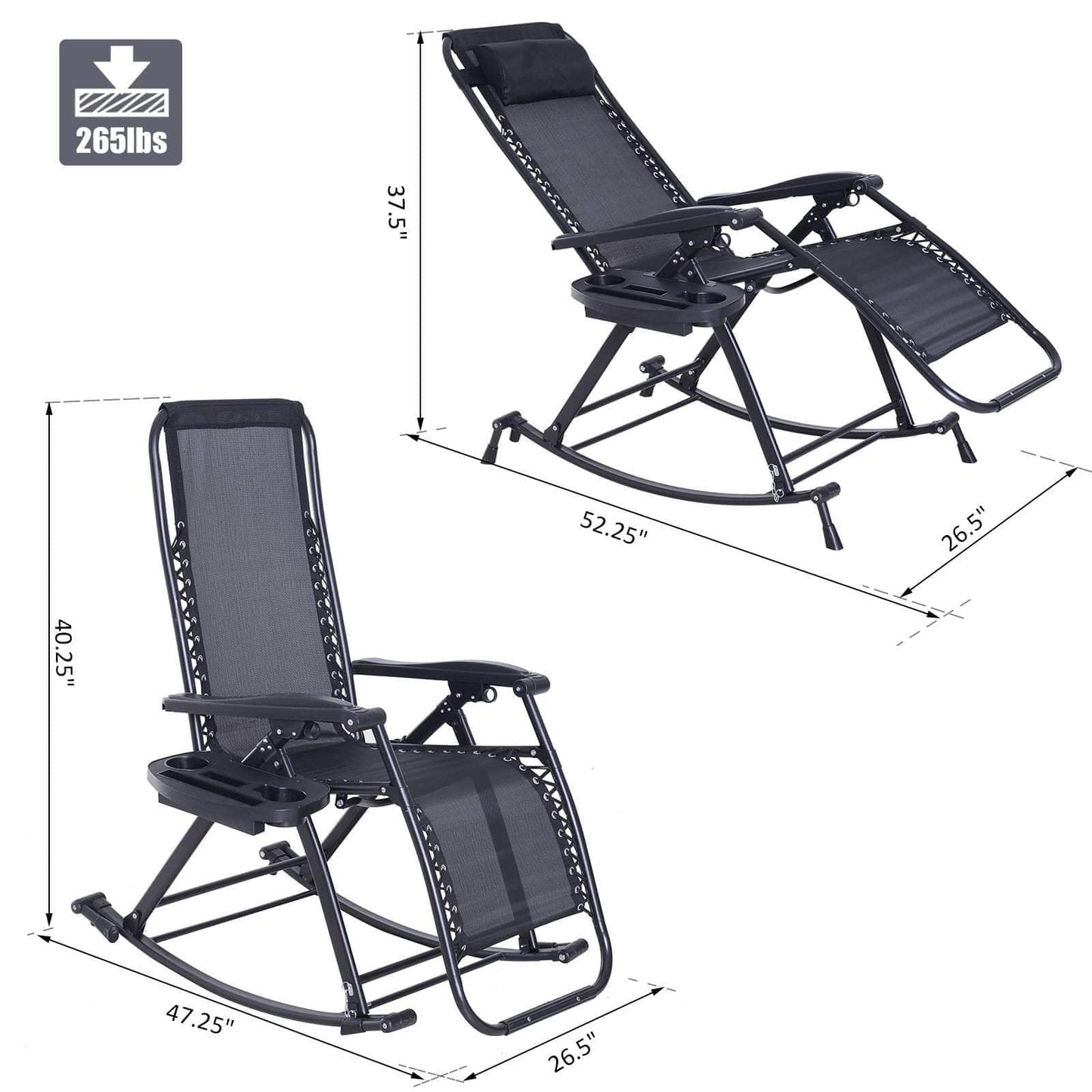 Pending - Aosom Lounge Chair 2 in 1 Adjustable Zero Gravity Reclining Lounge Chair Garden Recliner and Rocker Foldable Sun Lounger Napping Seat w/ Headrest & Tray - Available in 3 Colours
