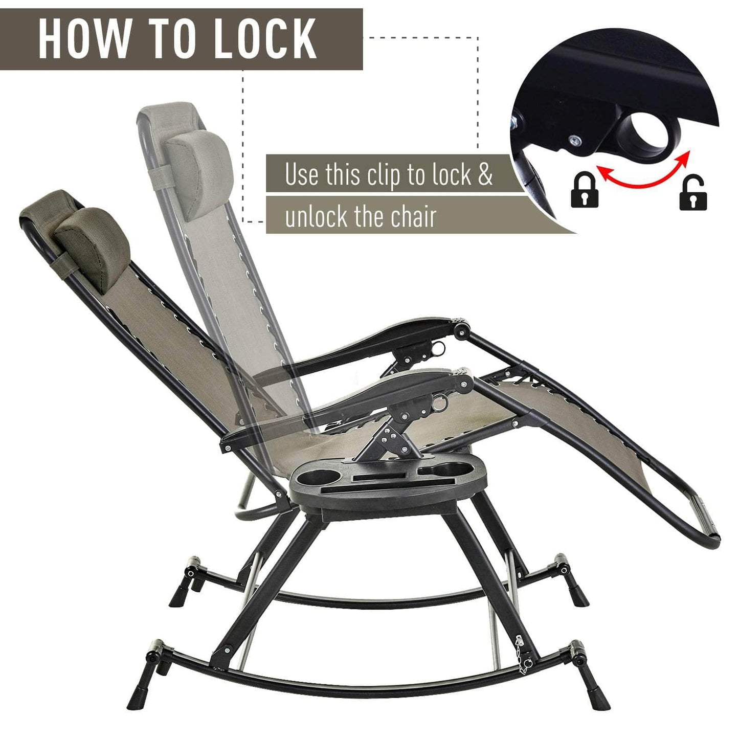 Pending - Aosom Lounge Chair 2 in 1 Adjustable Zero Gravity Reclining Lounge Chair Garden Recliner and Rocker Foldable Sun Lounger Napping Seat w/ Headrest & Tray - Available in 3 Colours