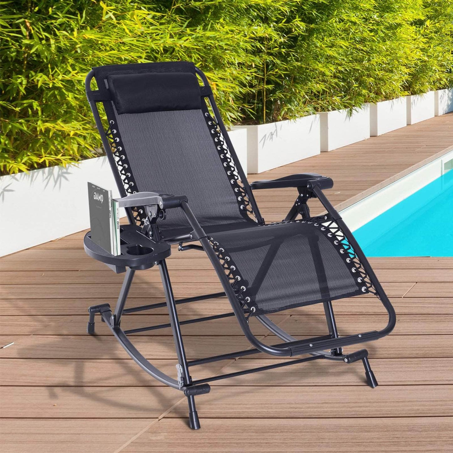 Pending - Aosom Lounge Chair 2 in 1 Adjustable Zero Gravity Reclining Lounge Chair Garden Recliner and Rocker Foldable Sun Lounger Napping Seat w/ Headrest & Tray - Available in 3 Colours