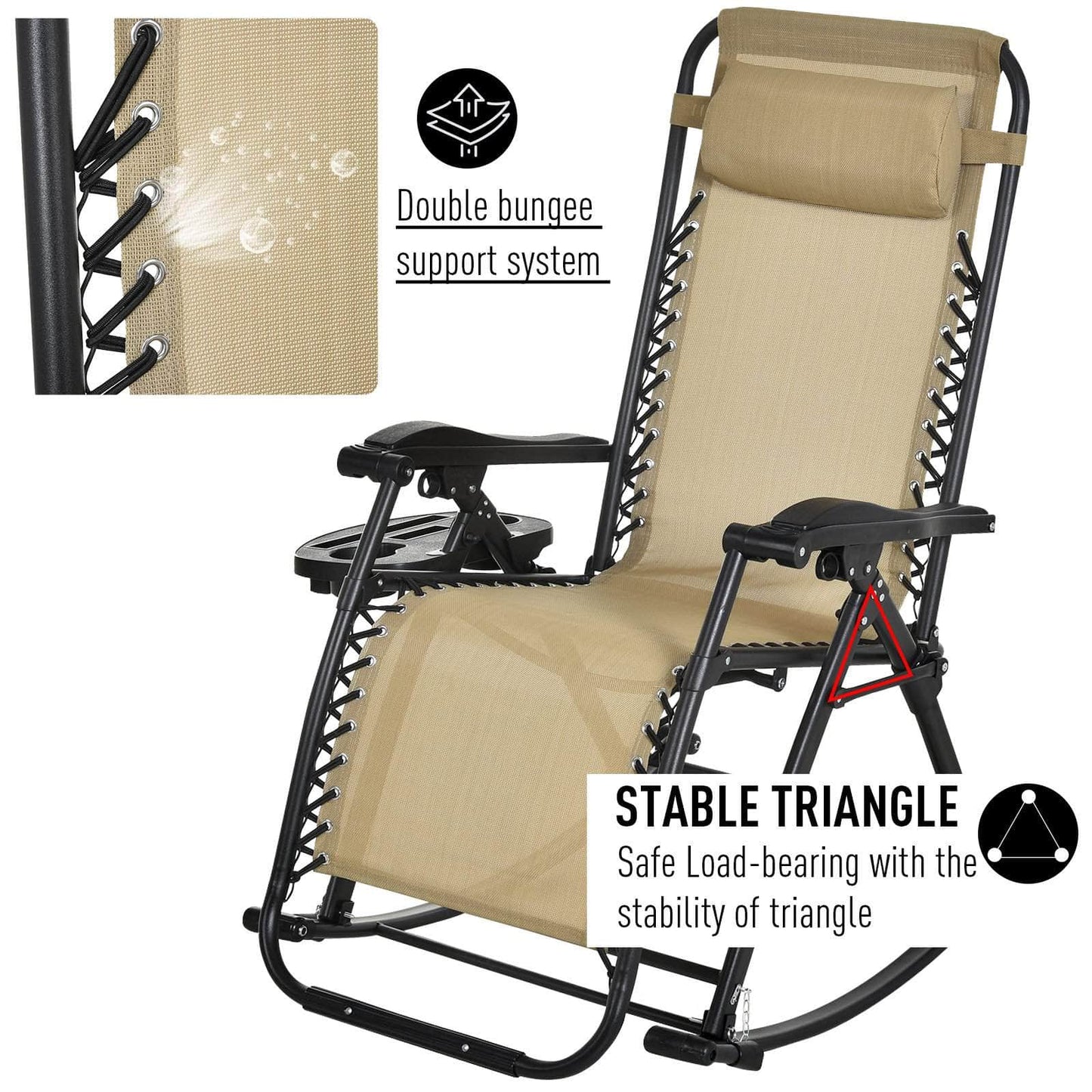 Pending - Aosom Lounge Chair 2 in 1 Adjustable Zero Gravity Reclining Lounge Chair Garden Recliner and Rocker Foldable Sun Lounger Napping Seat w/ Headrest & Tray - Available in 3 Colours