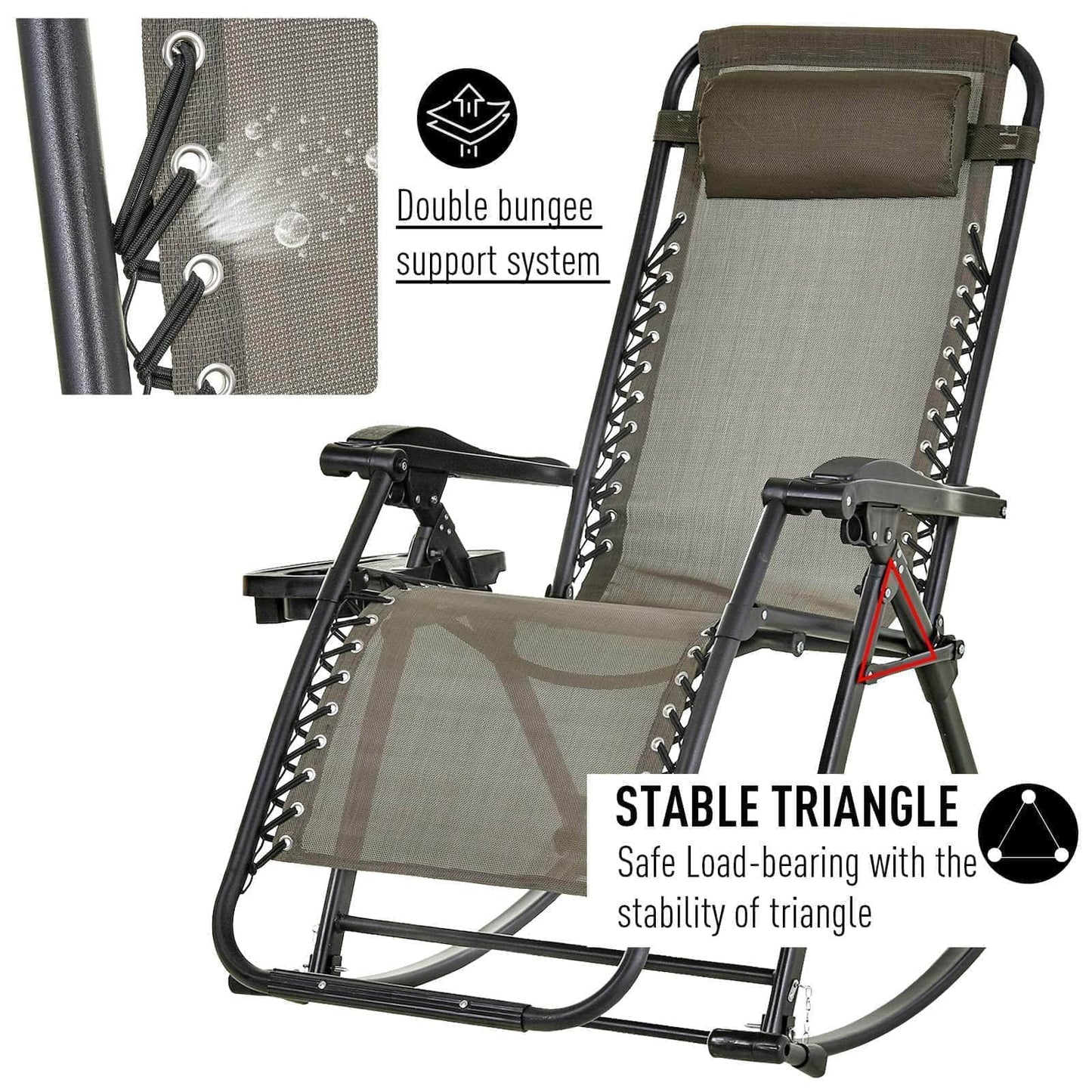 Pending - Aosom Lounge Chair 2 in 1 Adjustable Zero Gravity Reclining Lounge Chair Garden Recliner and Rocker Foldable Sun Lounger Napping Seat w/ Headrest & Tray - Available in 3 Colours
