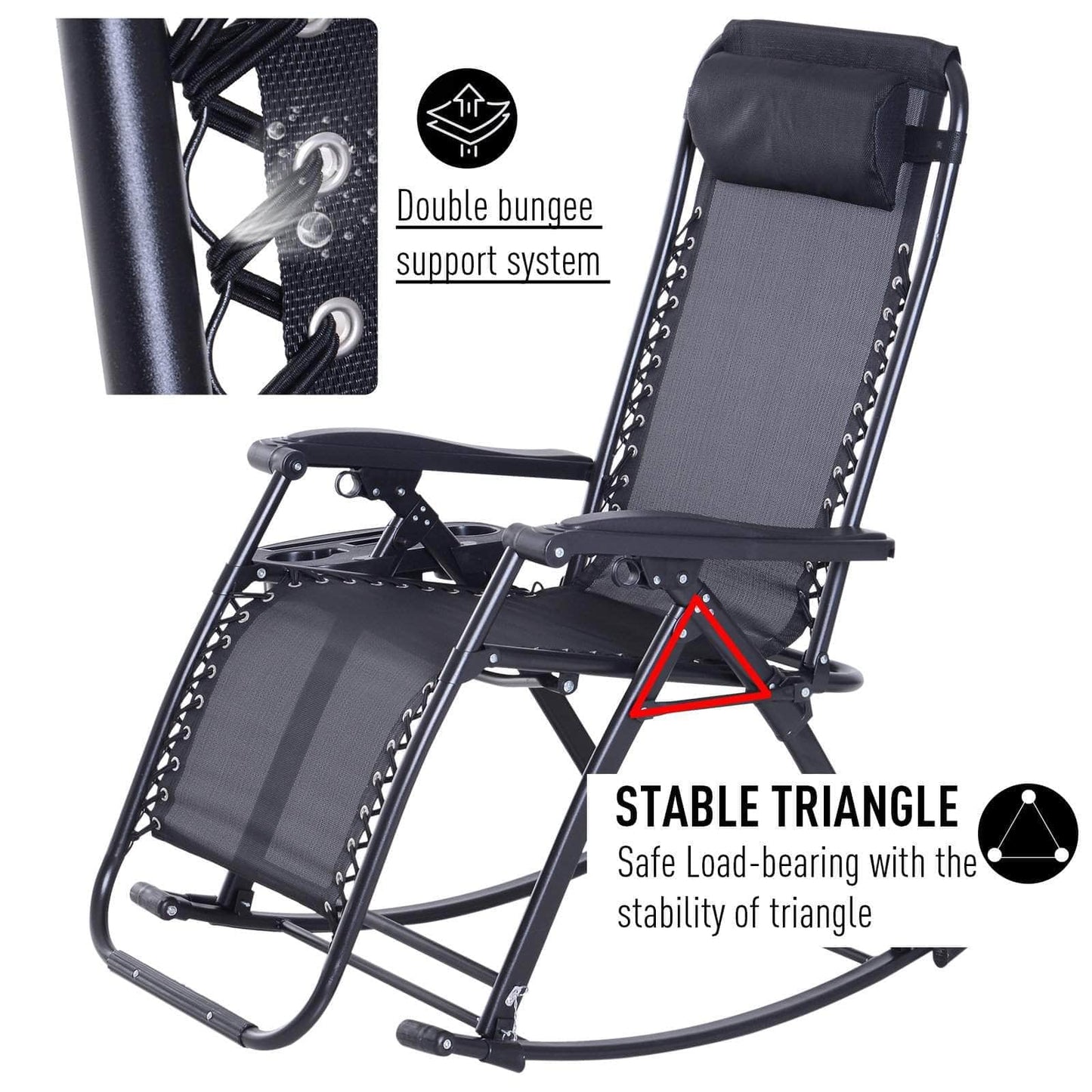 Pending - Aosom Lounge Chair 2 in 1 Adjustable Zero Gravity Reclining Lounge Chair Garden Recliner and Rocker Foldable Sun Lounger Napping Seat w/ Headrest & Tray - Available in 3 Colours