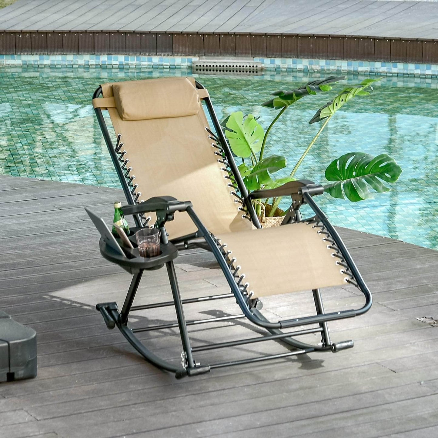Pending - Aosom Lounge Chair 2 in 1 Adjustable Zero Gravity Reclining Lounge Chair Garden Recliner and Rocker Foldable Sun Lounger Napping Seat w/ Headrest & Tray - Available in 3 Colours