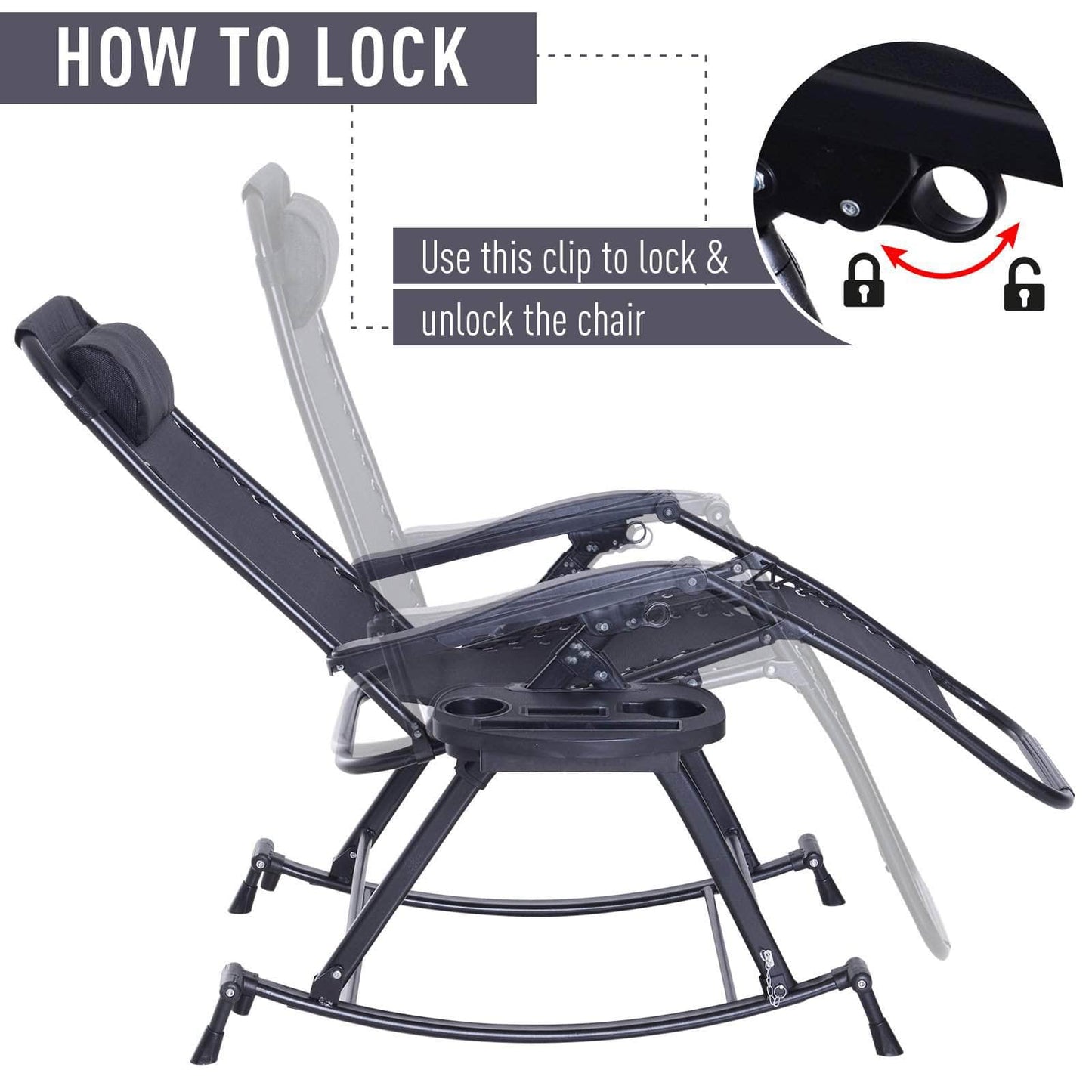 Pending - Aosom Lounge Chair 2 in 1 Adjustable Zero Gravity Reclining Lounge Chair Garden Recliner and Rocker Foldable Sun Lounger Napping Seat w/ Headrest & Tray - Available in 3 Colours