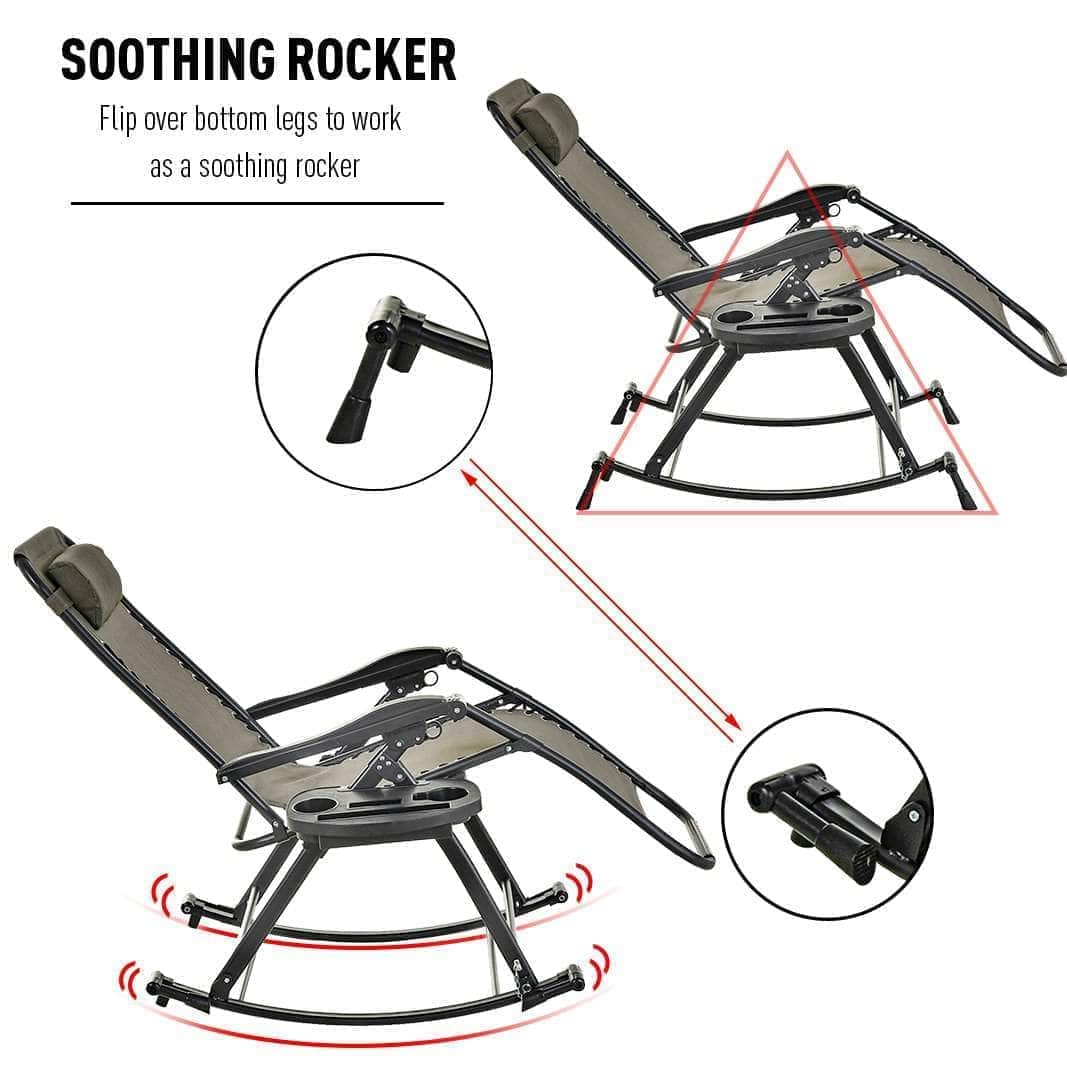 Pending - Aosom Lounge Chair 2 in 1 Adjustable Zero Gravity Reclining Lounge Chair Garden Recliner and Rocker Foldable Sun Lounger Napping Seat w/ Headrest & Tray - Available in 3 Colours