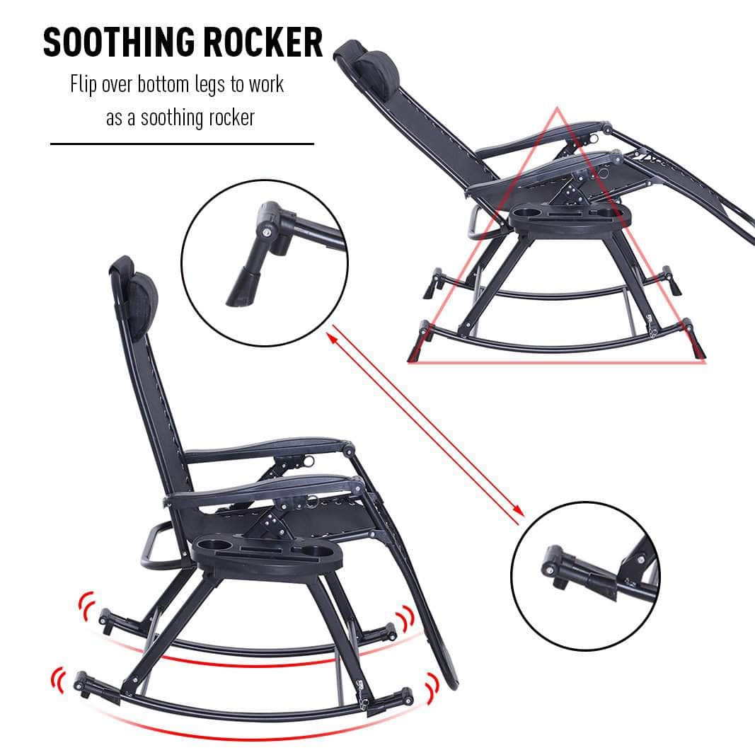 Pending - Aosom Lounge Chair 2 in 1 Adjustable Zero Gravity Reclining Lounge Chair Garden Recliner and Rocker Foldable Sun Lounger Napping Seat w/ Headrest & Tray - Available in 3 Colours