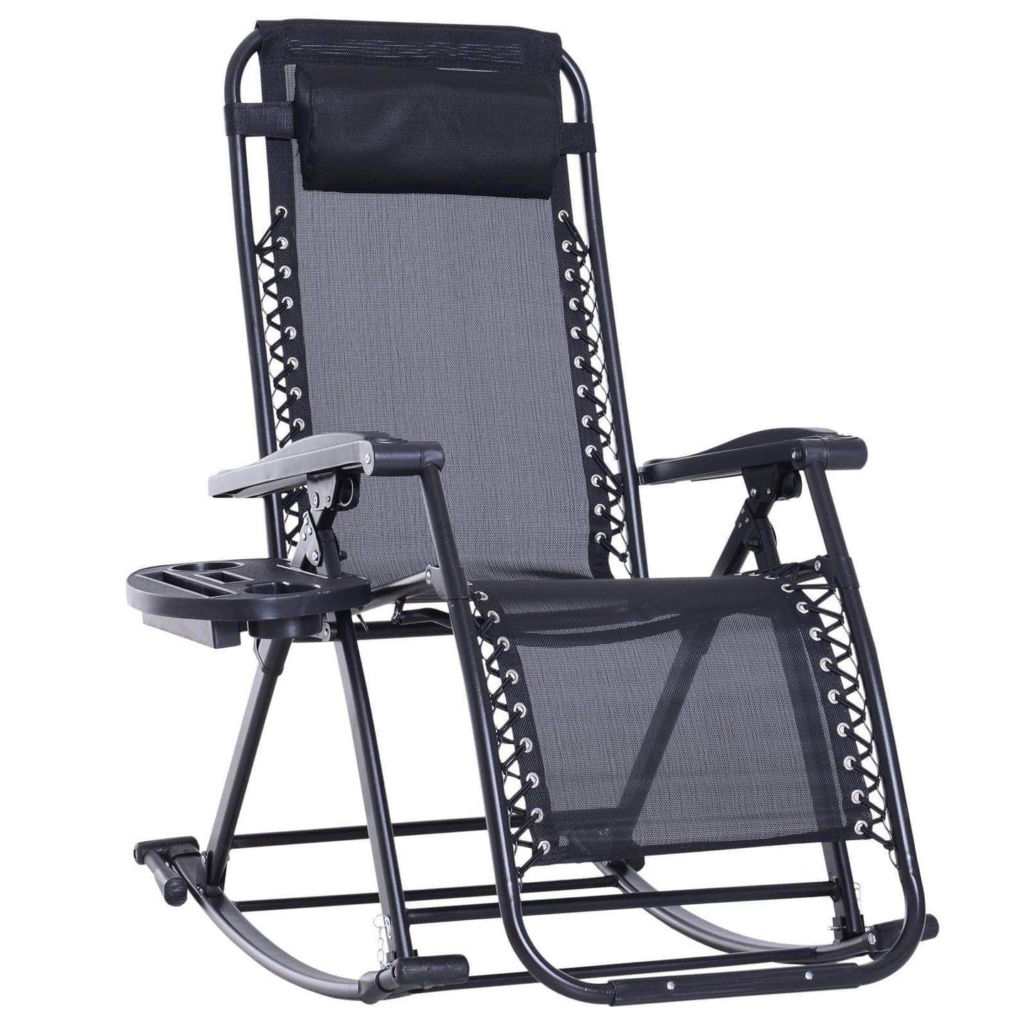 Pending - Aosom Lounge Chair Black 2 in 1 Adjustable Zero Gravity Reclining Lounge Chair Garden Recliner and Rocker Foldable Sun Lounger Napping Seat w/ Headrest & Tray - Available in 3 Colours