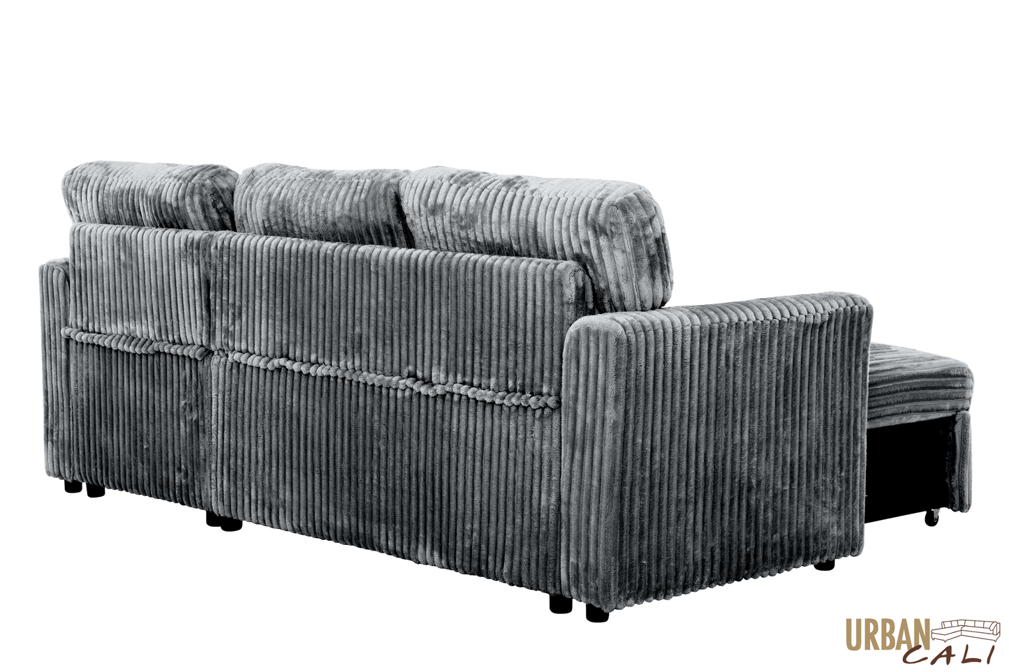 Calabasas Minky Corduroy Reversible Sleeper Sectional Sofa Bed with Storage Chaise – Available in 2 Colours