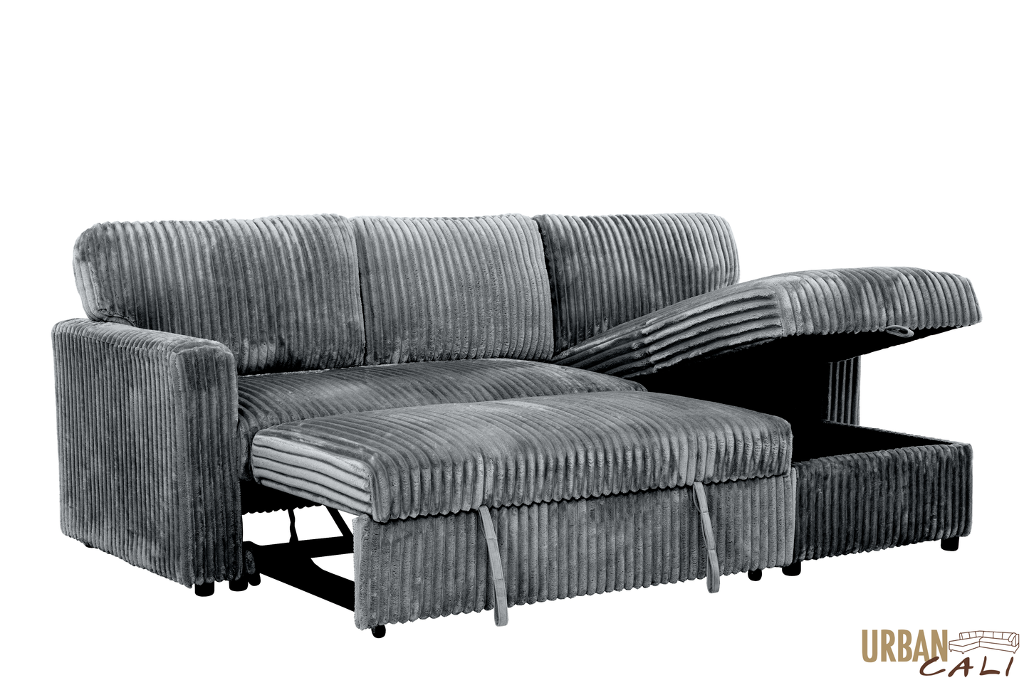 Calabasas Minky Corduroy Reversible Sleeper Sectional Sofa Bed with Storage Chaise – Available in 2 Colours