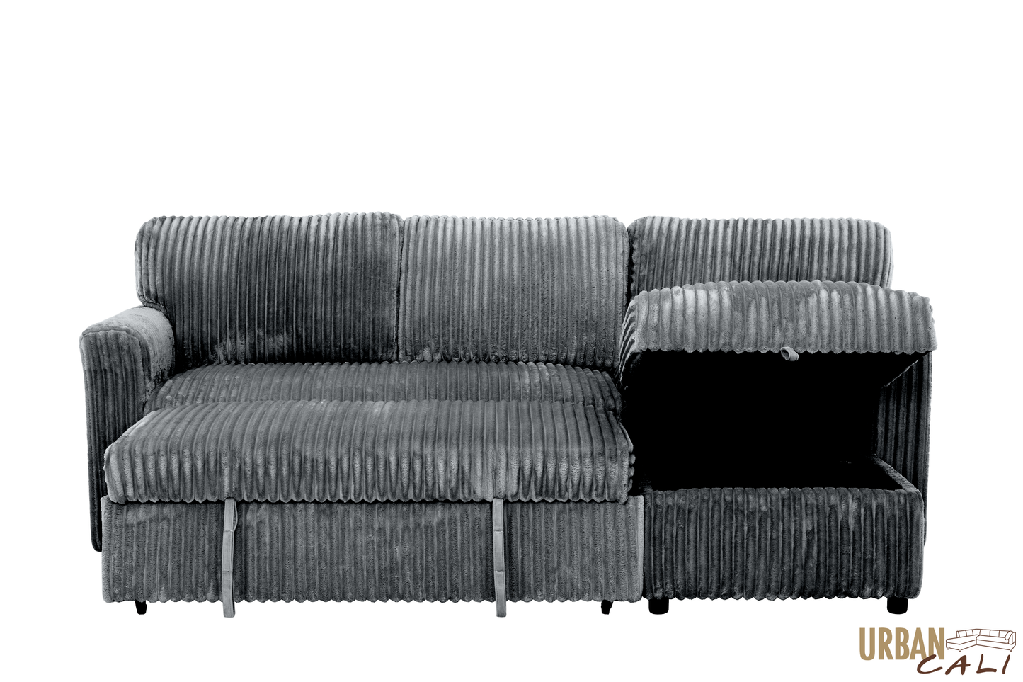 Calabasas Minky Corduroy Reversible Sleeper Sectional Sofa Bed with Storage Chaise – Available in 2 Colours