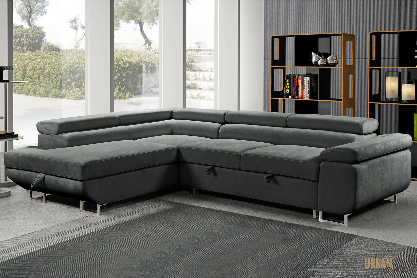 Hollywood Sleeper Sectional Sofa Bed with Adjustable Headrests and Storage Chaise - Available in 3 Colours