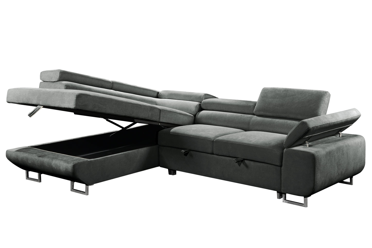 Hollywood Sleeper Sectional Sofa Bed with Adjustable Headrests and Storage Chaise - Available in 3 Colours