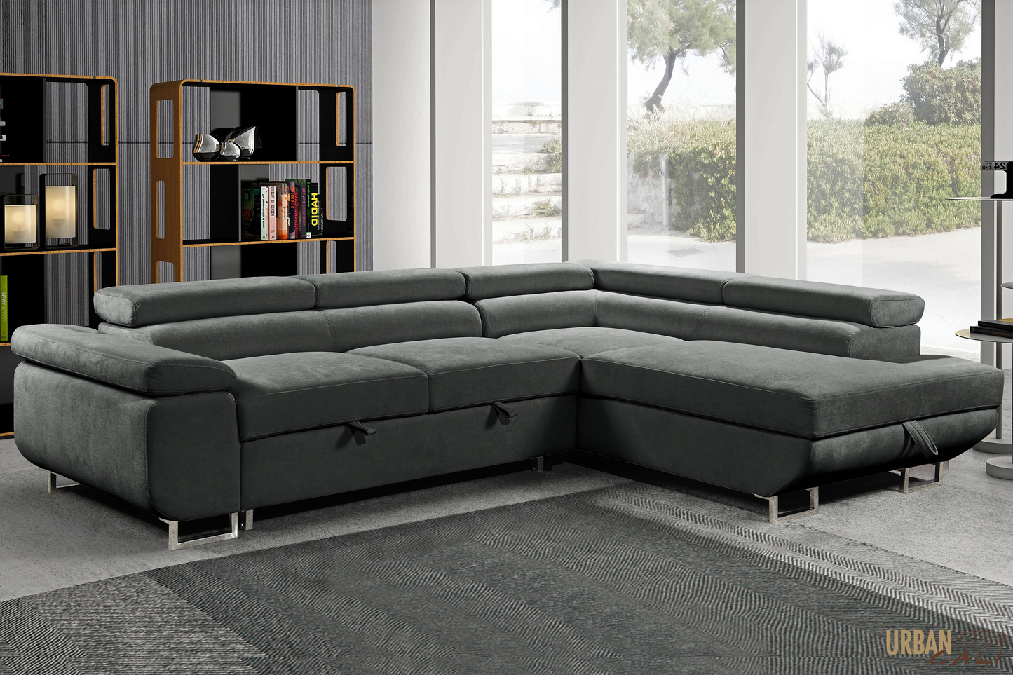 Hollywood Sleeper Sectional Sofa Bed with Adjustable Headrests and Storage Chaise - Available in 3 Colours