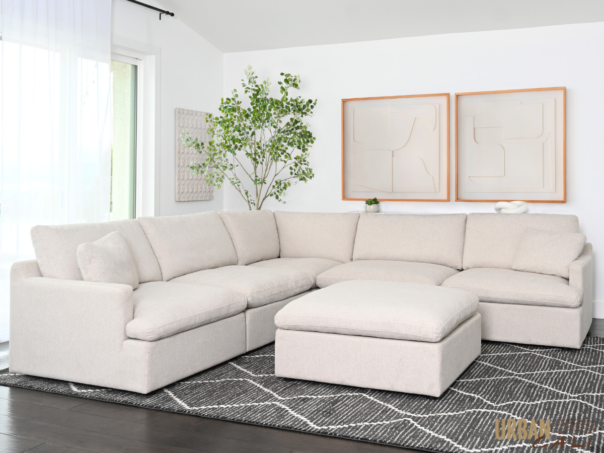 Long Beach Modular Corner Sectional Sofa with Ottoman in Axel Beige