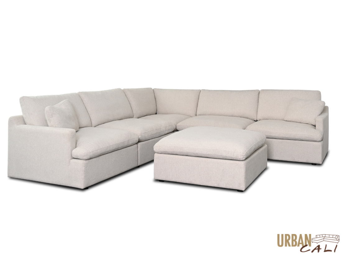 Long Beach Modular Corner Sectional Sofa with Ottoman in Axel Beige