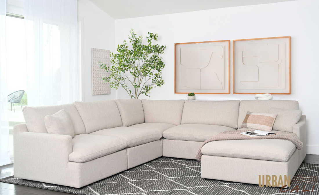 Long Beach Modular Corner Sectional Sofa with Ottoman in Axel Beige