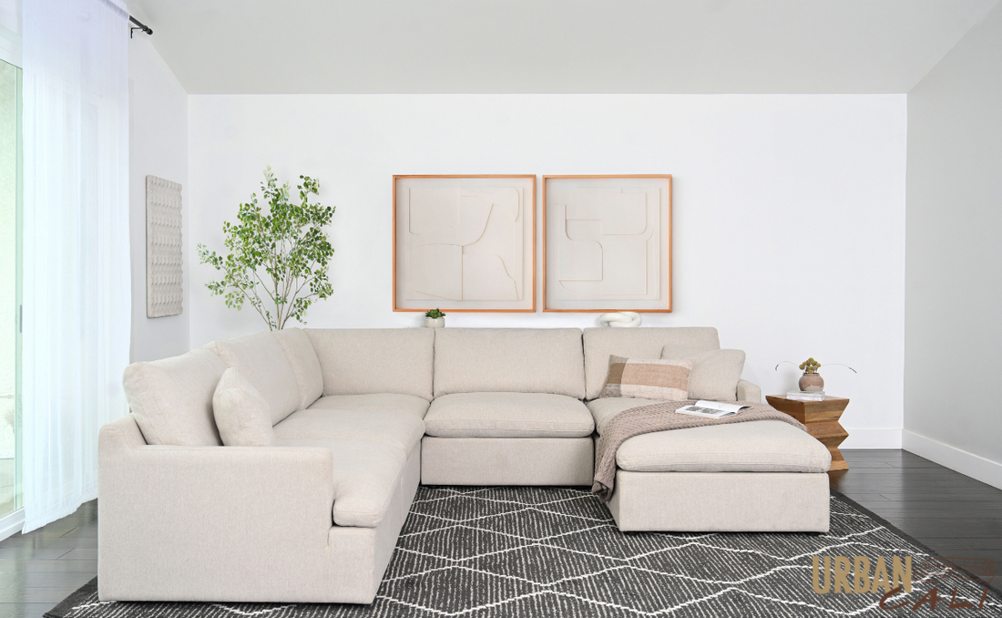 Long Beach Modular Corner Sectional Sofa with Ottoman in Axel Beige
