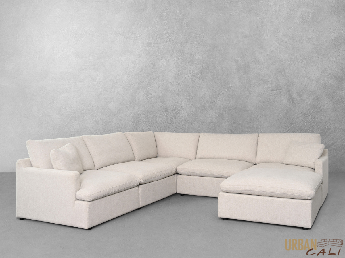 Long Beach Modular Corner Sectional Sofa with Ottoman in Axel Beige