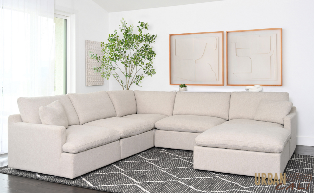 Long Beach Modular Corner Sectional Sofa with Ottoman in Axel Beige