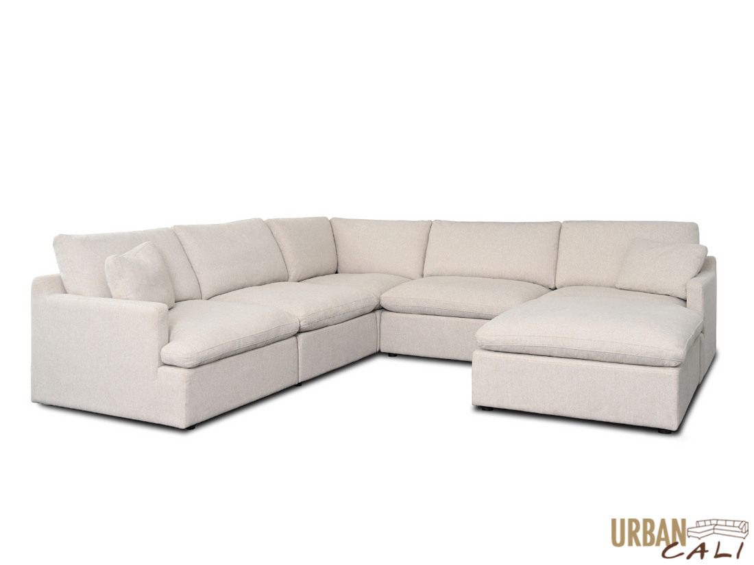 Long Beach Modular Corner Sectional Sofa with Ottoman in Axel Beige