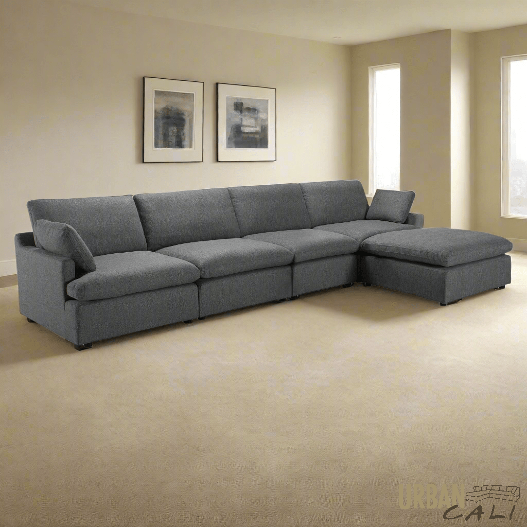 Long Beach Large Modular Sectional Sofa with Ottoman in Axel Beige - Available in 3 Colours