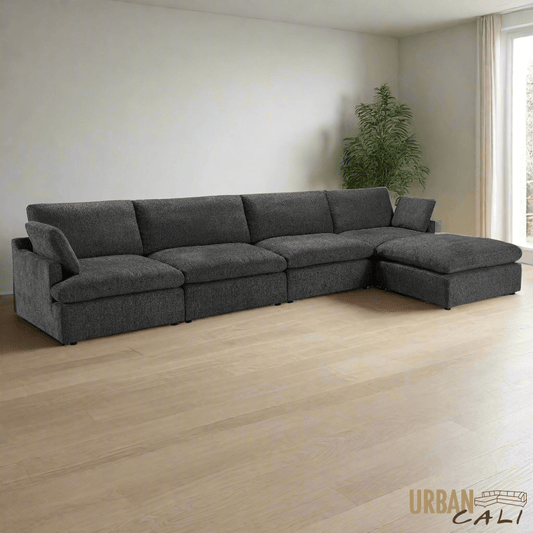 Long Beach Large Modular Sectional Sofa with Ottoman in Axel Beige - Available in 3 Colours