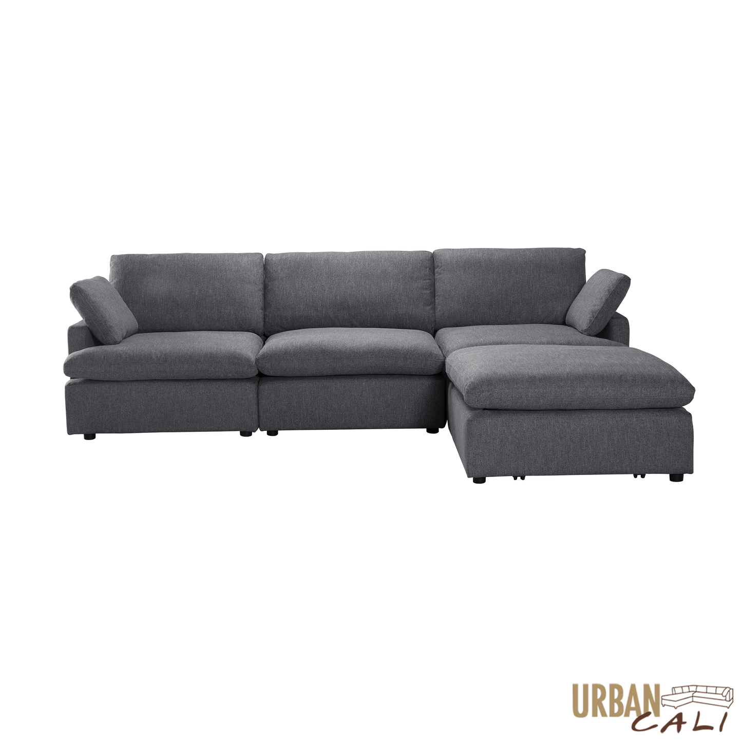 Long Beach Medium Modular Sectional Sofa with Ottoman in Axel Beige - Available in 3 Colours