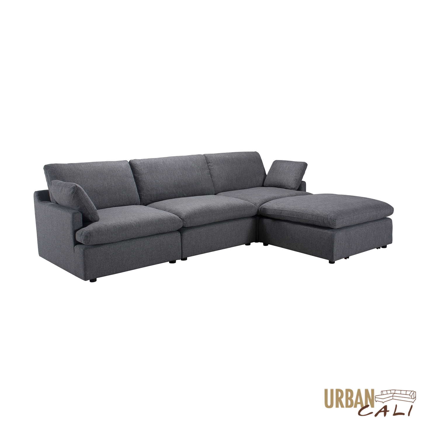 Long Beach Medium Modular Sectional Sofa with Ottoman in Axel Beige - Available in 3 Colours