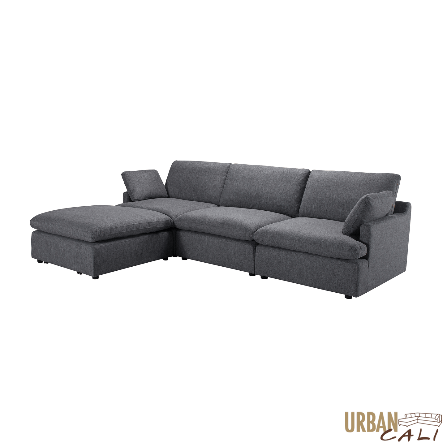 Long Beach Medium Modular Sectional Sofa with Ottoman in Axel Beige - Available in 3 Colours