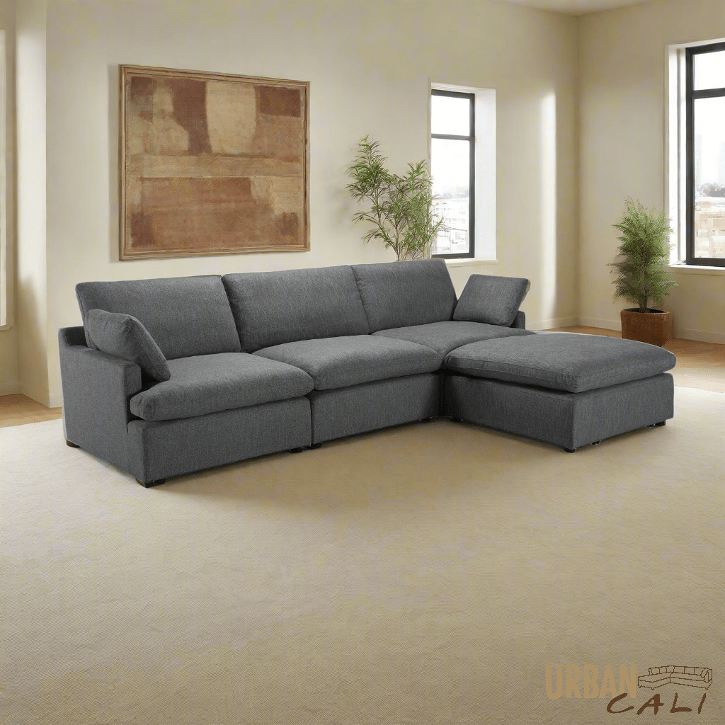 Long Beach Medium Modular Sectional Sofa with Ottoman in Axel Beige - Available in 3 Colours