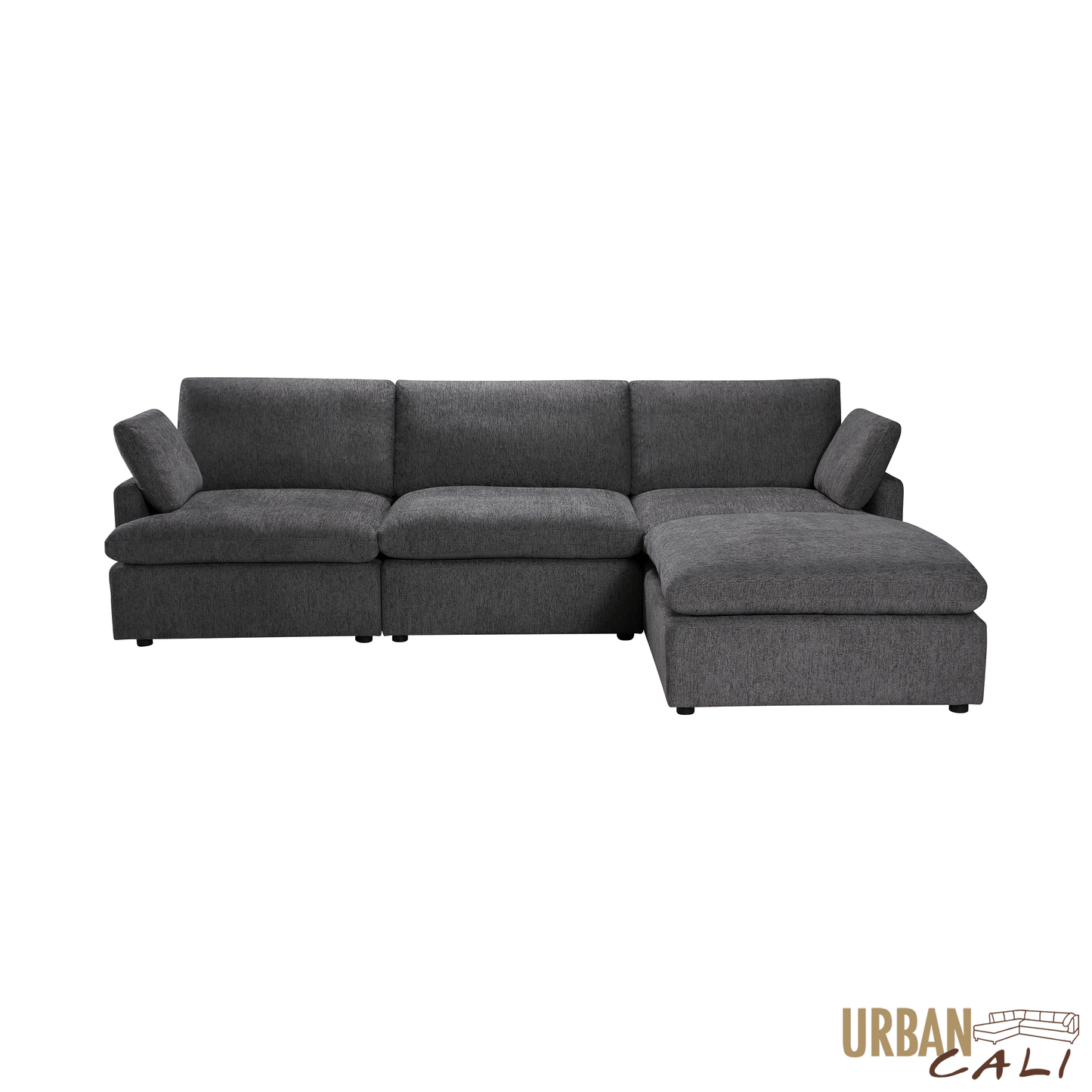 Long Beach Medium Modular Sectional Sofa with Ottoman in Axel Beige - Available in 3 Colours