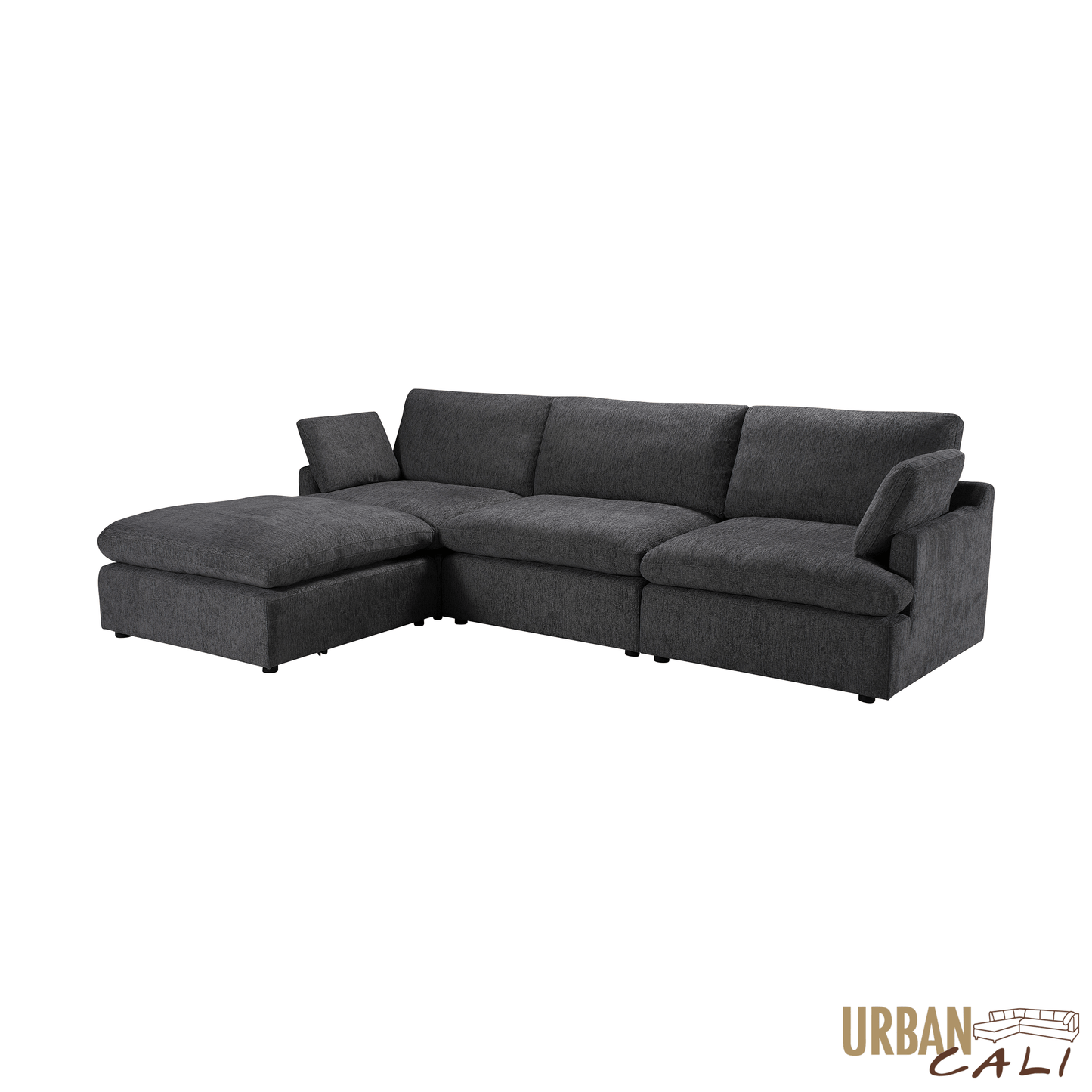 Long Beach Medium Modular Sectional Sofa with Ottoman in Axel Beige - Available in 3 Colours