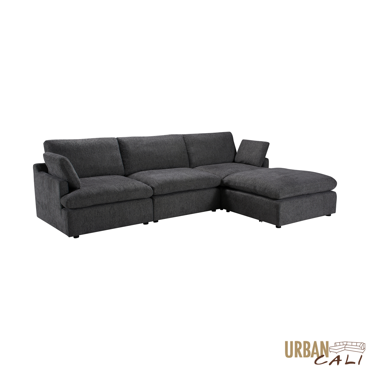 Long Beach Medium Modular Sectional Sofa with Ottoman in Axel Beige - Available in 3 Colours