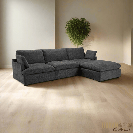 Long Beach Medium Modular Sectional Sofa with Ottoman in Axel Beige - Available in 3 Colours