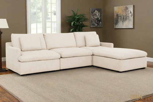 Long Beach Medium Modular Sectional Sofa with Ottoman in Axel Beige - Available in 3 Colours