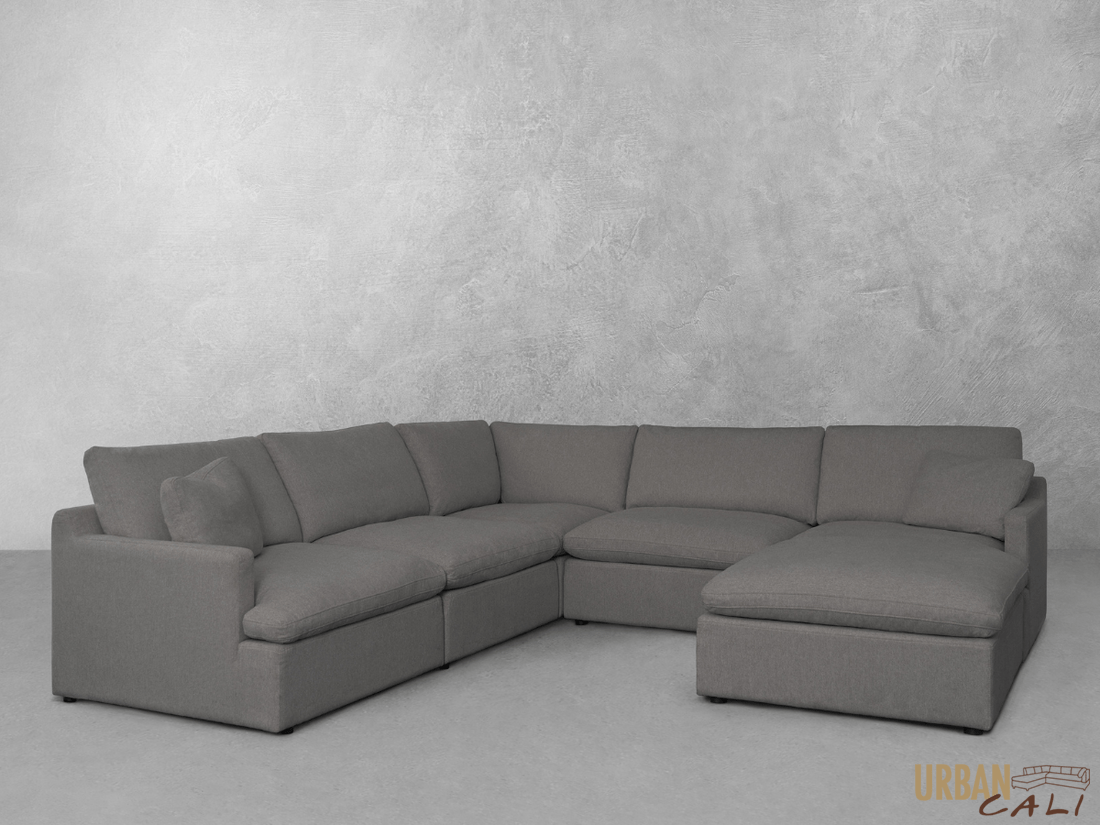Long Beach Modular Corner Sectional Sofa with Ottoman in Axel Beige - Available in 3 Colours