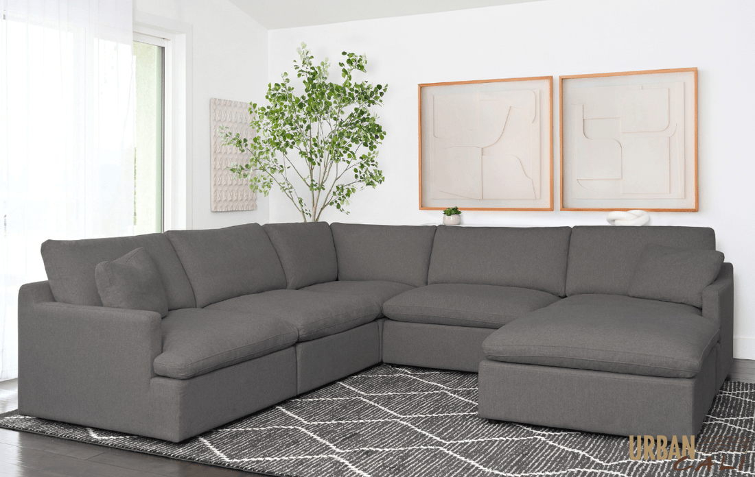 Long Beach Modular Corner Sectional Sofa with Ottoman in Axel Beige - Available in 3 Colours