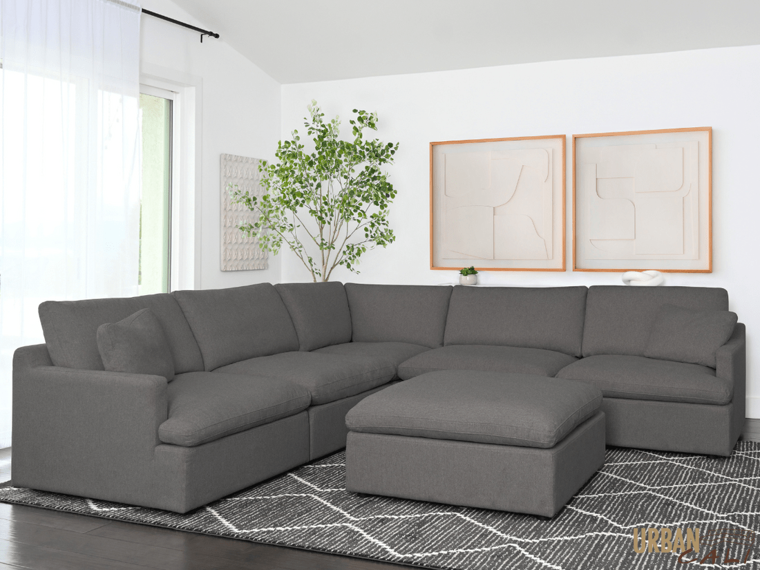 Long Beach Modular Corner Sectional Sofa with Ottoman in Axel Beige - Available in 3 Colours