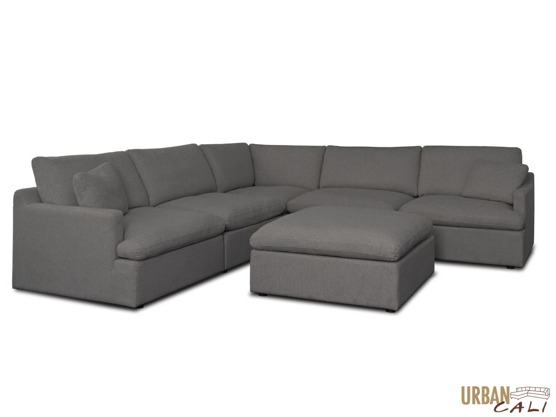 Long Beach Modular Corner Sectional Sofa with Ottoman in Axel Beige - Available in 3 Colours