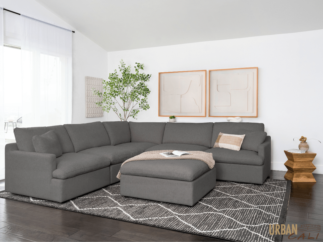 Long Beach Modular Corner Sectional Sofa with Ottoman in Axel Beige - Available in 3 Colours