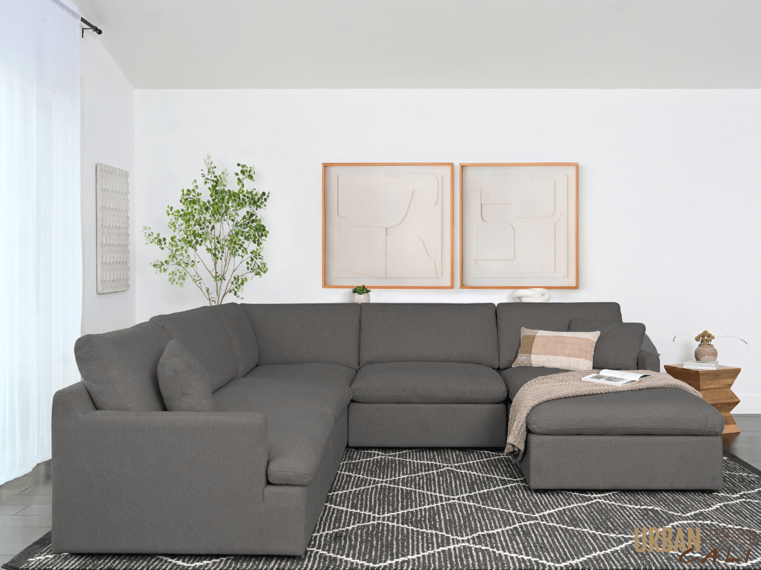 Long Beach Modular Corner Sectional Sofa with Ottoman in Axel Beige - Available in 3 Colours