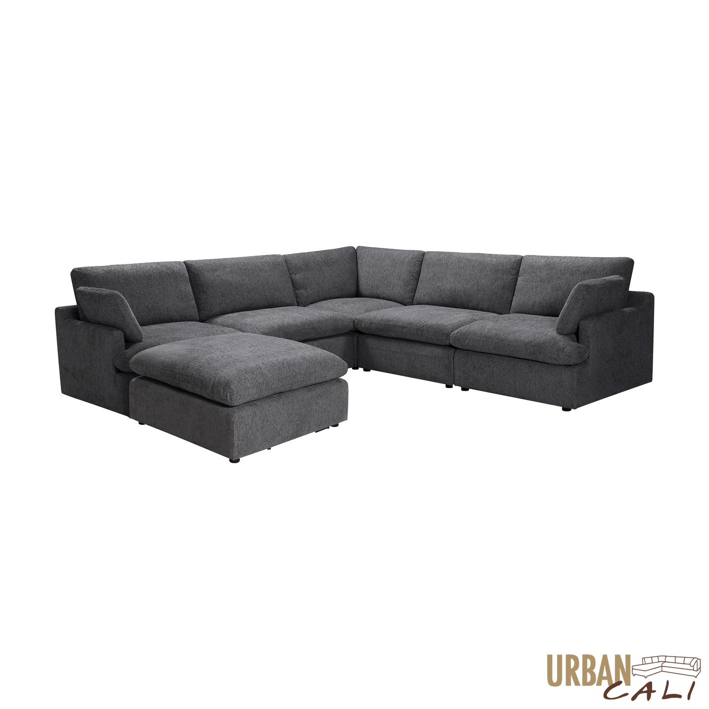 Long Beach Modular Corner Sectional Sofa with Ottoman in Axel Beige - Available in 3 Colours