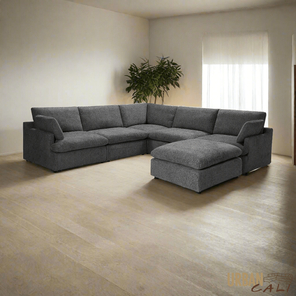 Long Beach Modular Corner Sectional Sofa with Ottoman in Axel Beige - Available in 3 Colours