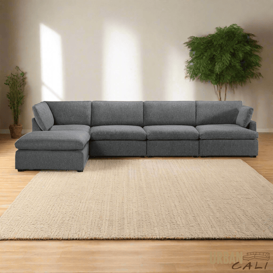 Long Beach Modular L-Shaped Sectional Sofa with Ottoman in Axel Beige - Available in 3 Colours