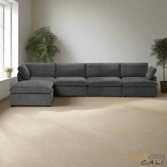 Long Beach Modular L-Shaped Sectional Sofa with Ottoman in Axel Beige - Available in 3 Colours