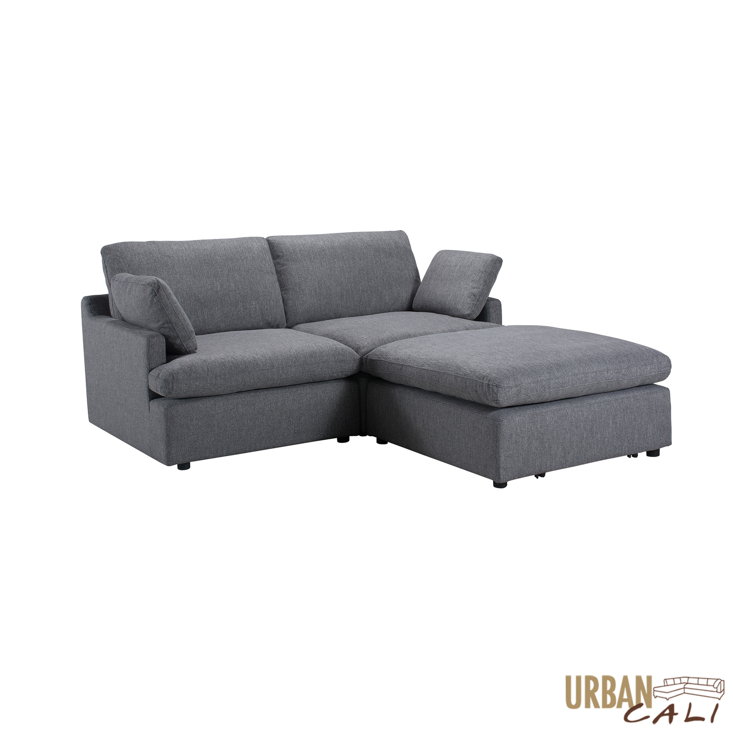 Long Beach Small Modular Sectional Sofa with Ottoman in Axel Beige - Available in 3 Colours