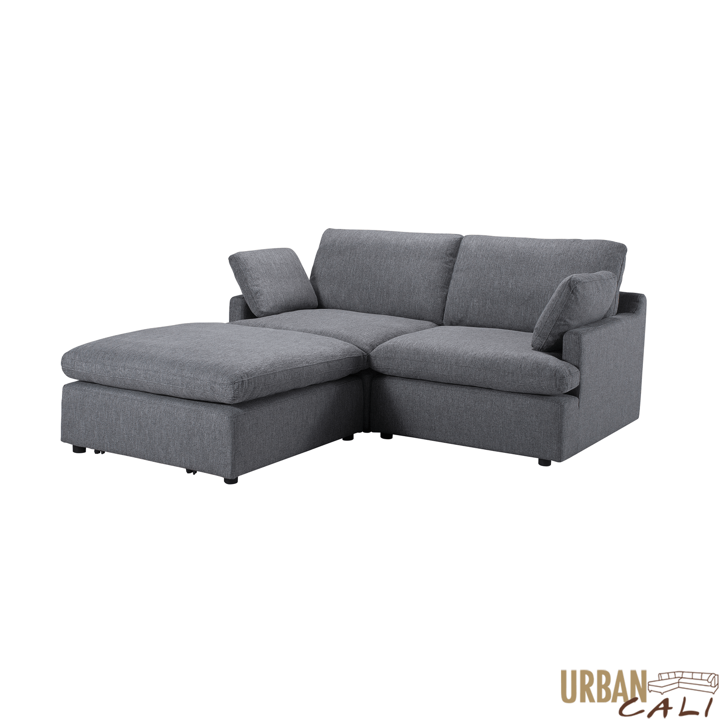 Long Beach Small Modular Sectional Sofa with Ottoman in Axel Beige - Available in 3 Colours